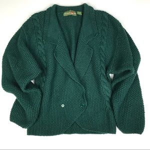 Vintage | Oversized Chunky Cable Knit Cardigan Y2K 90s Wool Grandpa Cardigan
